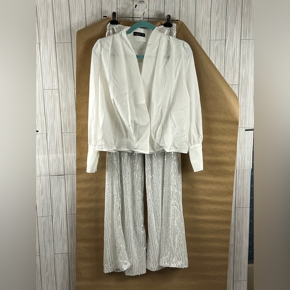 Clothes White Top with Sequined Slacks - Picture 2 of 11